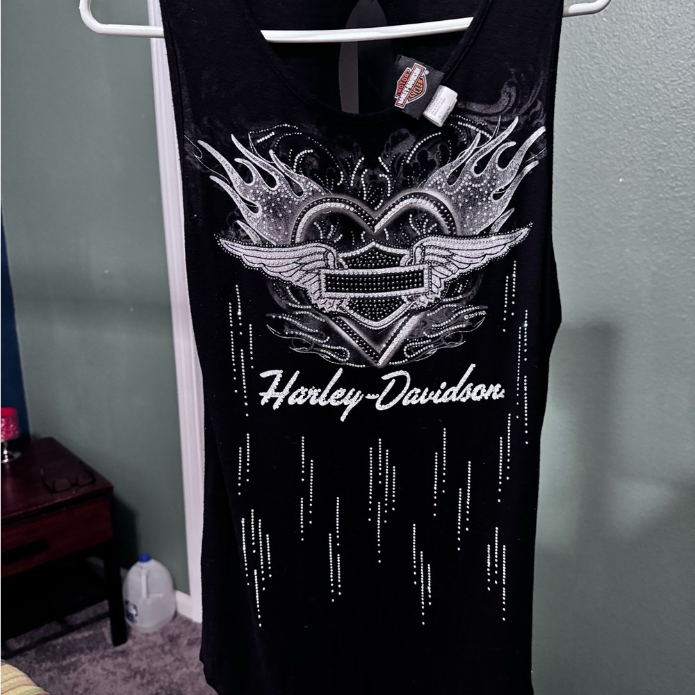 Harley-Davidson Black Tank Top with Silver Accents